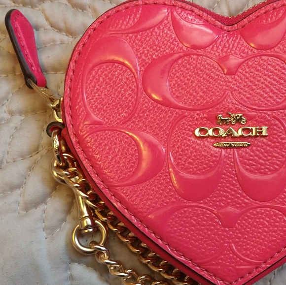 Coach Handbags - Coach Hot-Pink Heart-Shaped Gold Trimmed Mini Purse